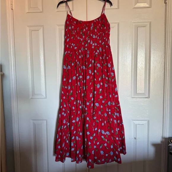 NWT J Crew Tiered Floral Red Brushed Daisy Print Maxi Dress Medium - Picture 3 of 6